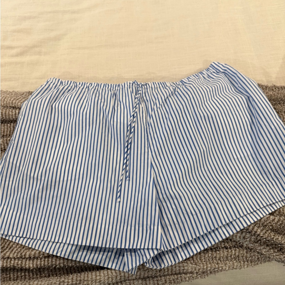 H&M Blue and White Striped High Waist Shorts